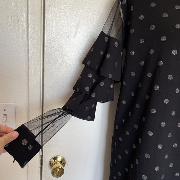 New Collection Dress Sz Medium Polka Dots Shimmer Flutter Sleeve Mesh Futuristic - Picture 5 of 13